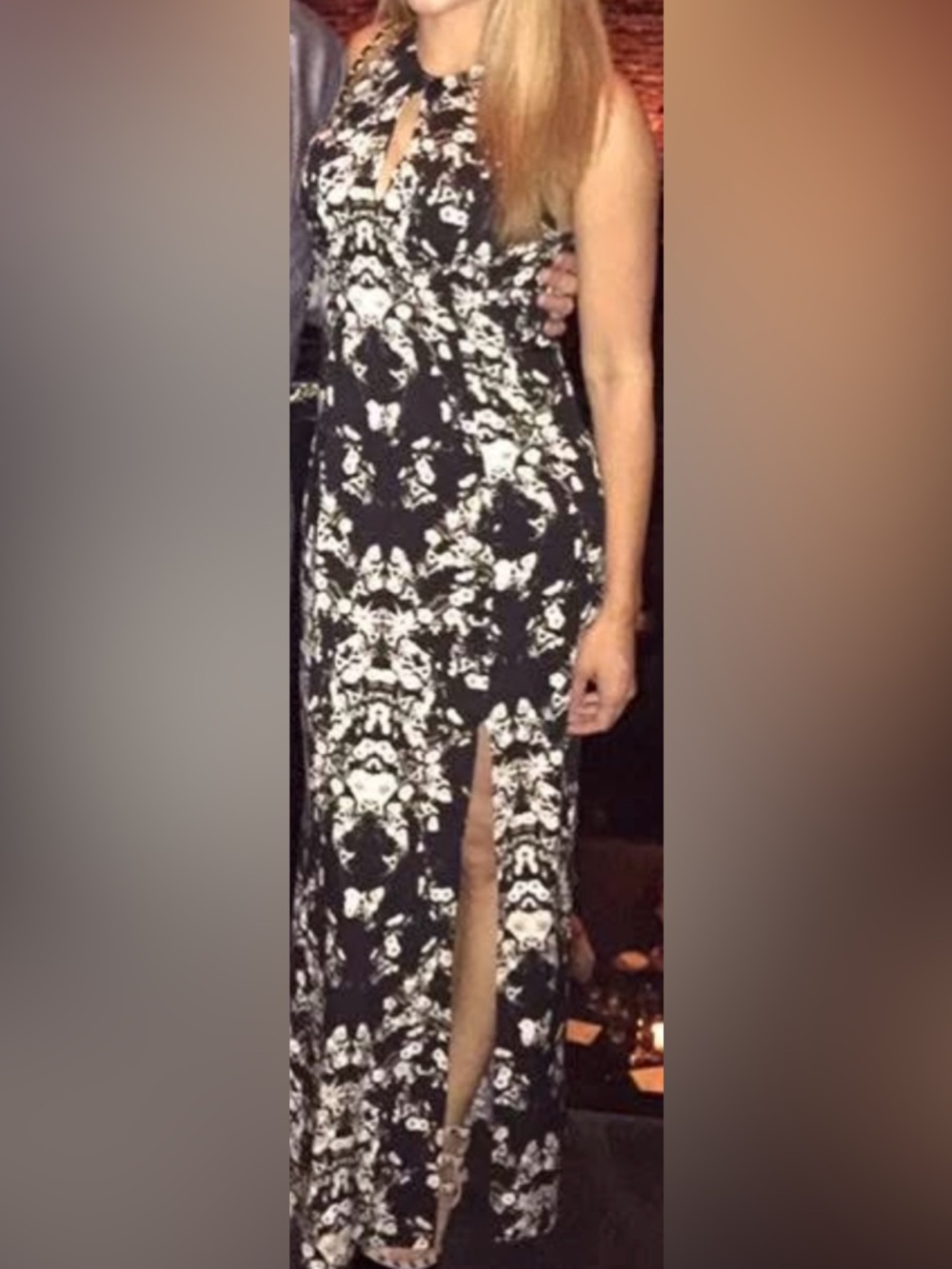 Guess Black Floral Maxi Dress with Cream Accents